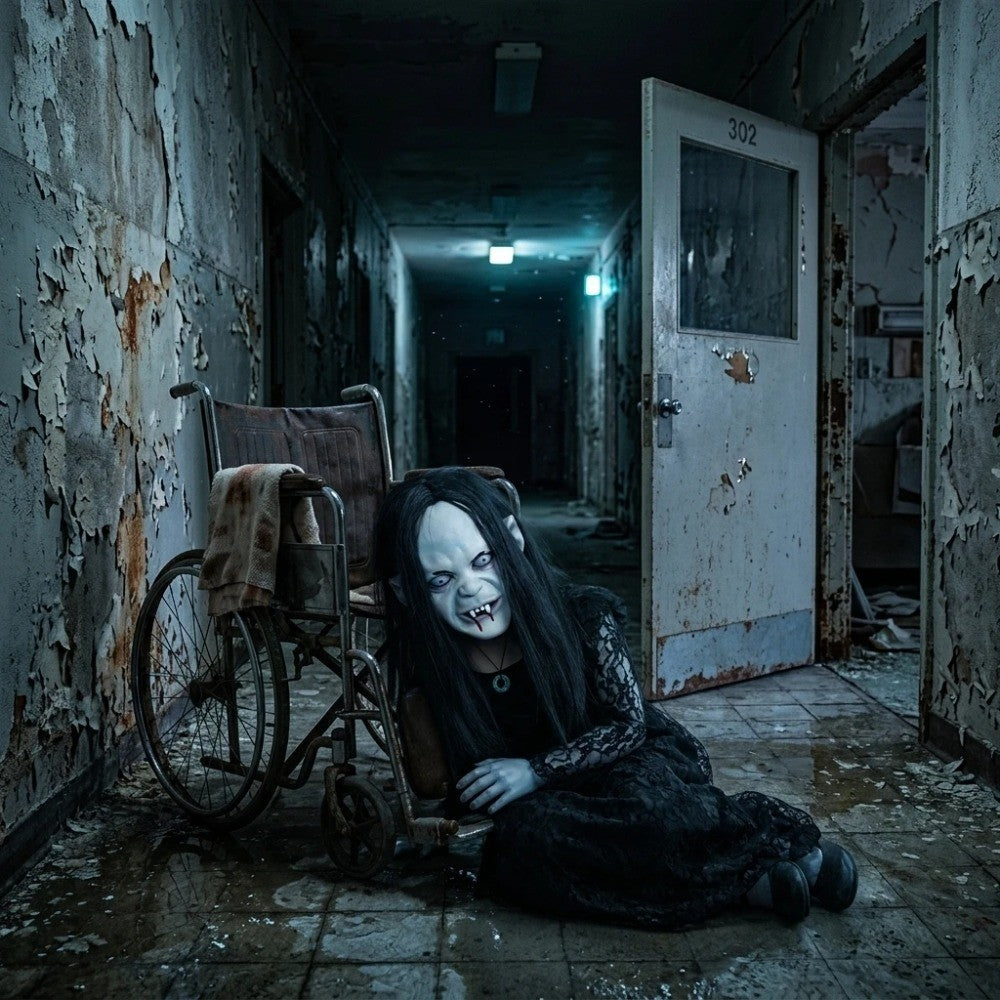 Scary Sadako Ghost Full Head Latex Mask Long Straight Black Hair Pale White Face Bloody Vampire Fangs Creepy Horror Female Spirit Mask For Halloween Carnival Cosplay Masquerade Haunted House Bar Party Prank Trick Photo Booth Costume Decoration Accessory