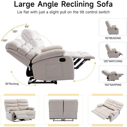 Reclining Loveseat, Leather Double Recliner Sofa with Side Pocket, Wall Hugger Loveseat Recliner for Living Room,