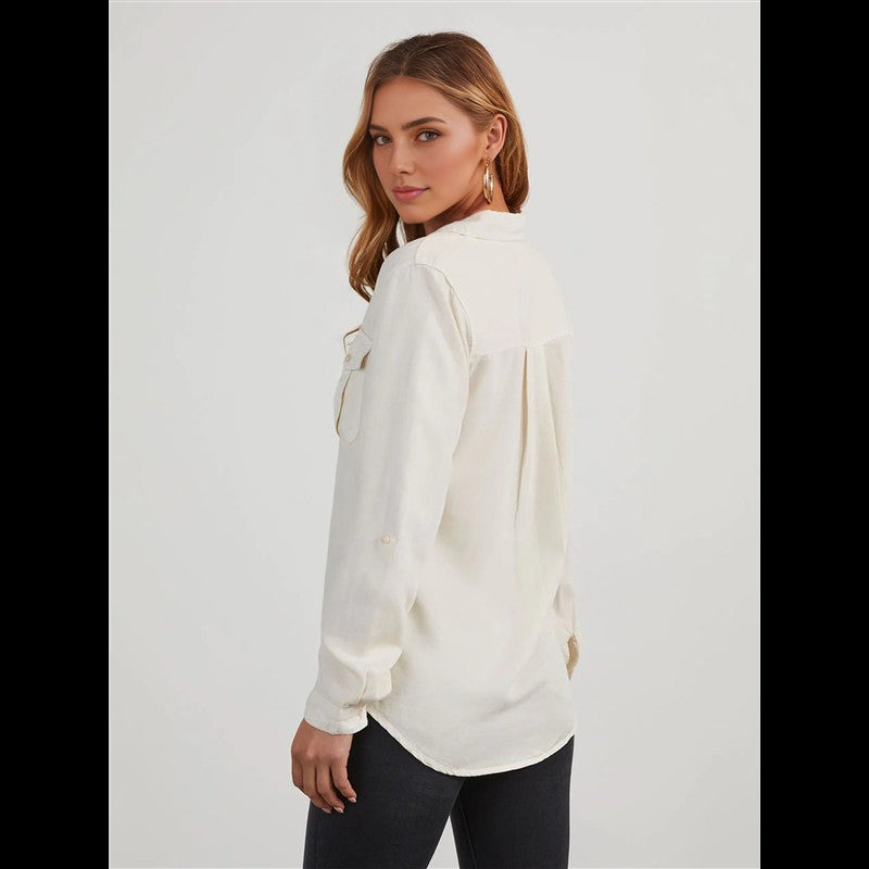 CGS-Women Double Pockets Spliced Decoration Denim Shirt Jacket Single-Breasted Lapel Casual Female Tops