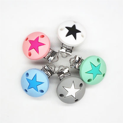 Chenkai 10PCS Round Bear Star Silicone Teether Clip DIY Baby Pacifier Dummy Chain Holder Soother Nursing Jewelry Toy Clips