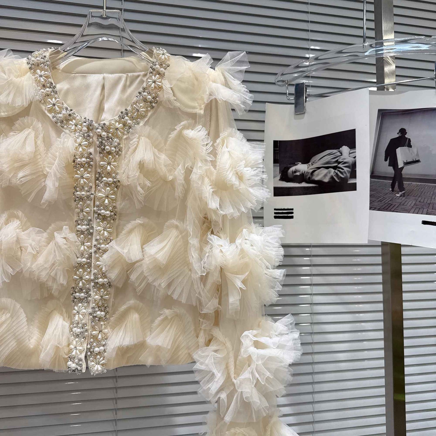 2025 Autumn New French Pearl Lace Layered Mesh Jacket Top