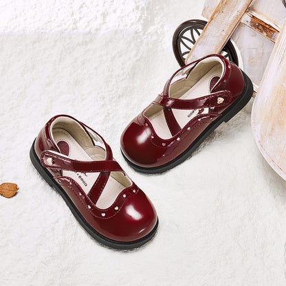 Dave Bella Children's Leather Shoes Autumn Girl's Retro Fashion Soft soled Red Anti slip Princess Shoes DB3252579