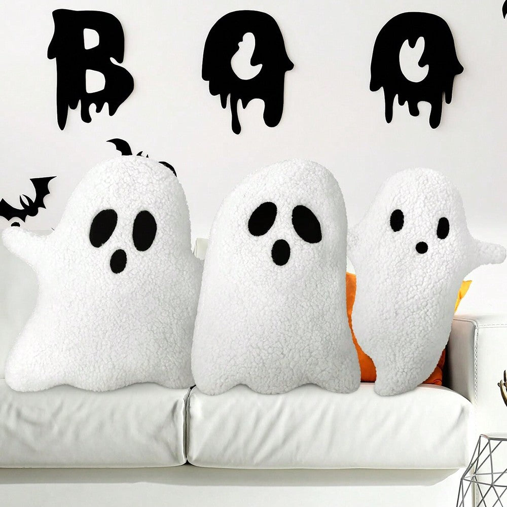 Plush Ghost Throw Pillow Halloween Decor Soft and Cuddly Ghost Shaped Cushion Ideal for Living Room Bedroom or Sofa Decoration