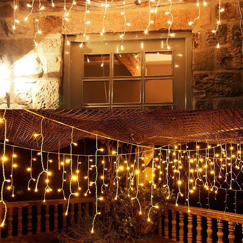 Christmas Lights Outdoor Waterproof Solar Curtain Icicle Lights Eaves Decor String Lights for Yard Party Holiday Decorations