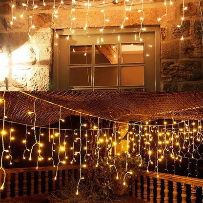 Christmas Lights Outdoor Waterproof Solar Curtain Icicle Lights Eaves Decor String Lights for Yard Party Holiday Decorations