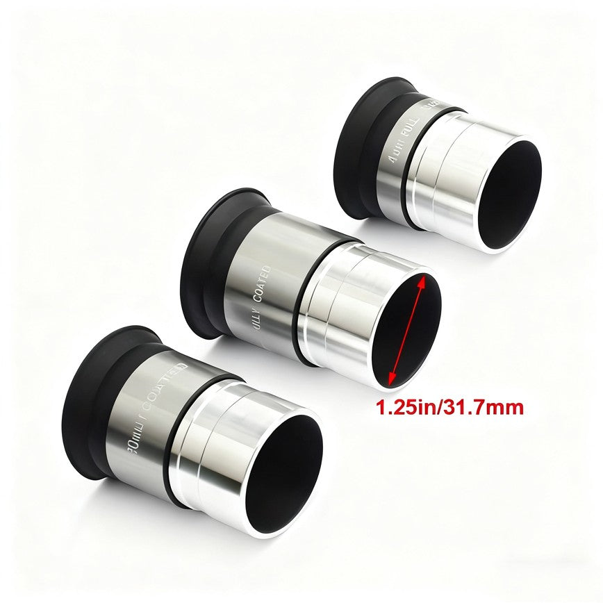 Acessórios para Telescópio Astronômico Ocular PL de 1,25 polegadas 4/10/20/25mm Lente Ótica Revestimento Banda Larga Multicamadas Filme Verde Metal