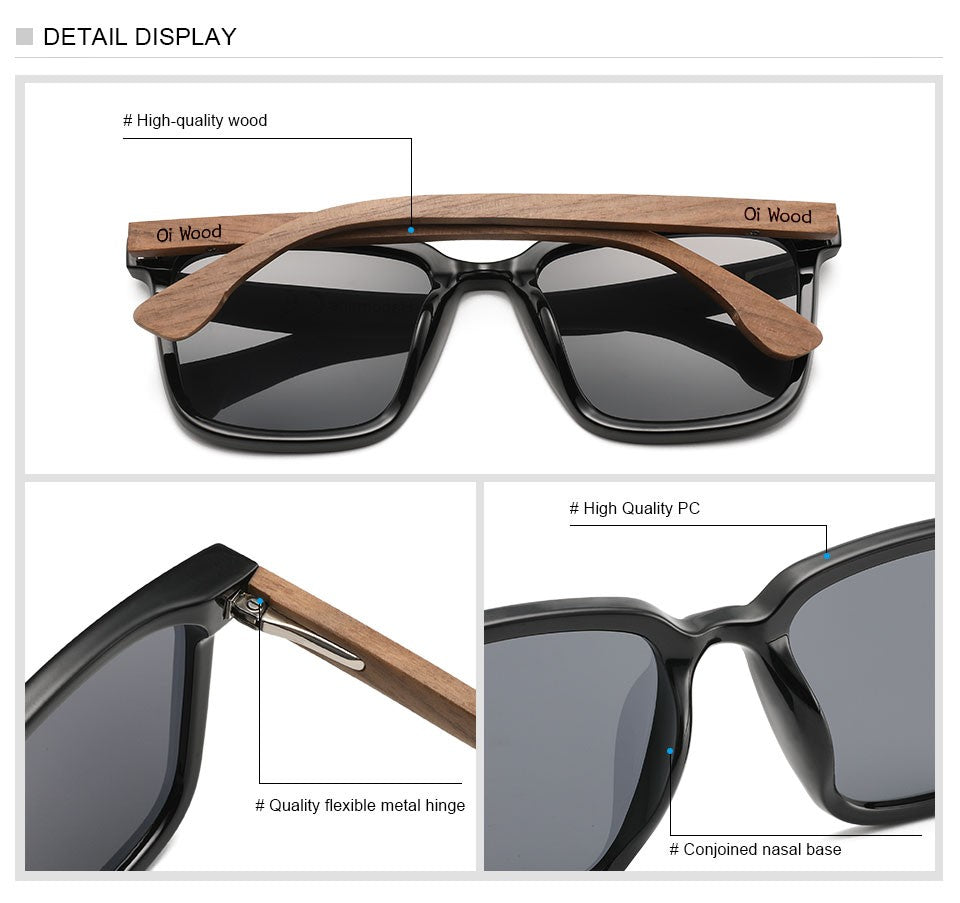 Oi Wood Óculos de Sol Quadrados para Homens e Mulheres Óculos de Madeira Lentes Azuis Polarizadas Óculos Masculinos Óculos de Luxo