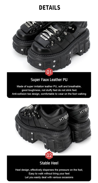 2025 New Punk Style Women Shoes Lace-up Heel Height 6CM Platform Shoes Woman Gothic Ankle Rock Boots Metal Decor Woman Sneakers