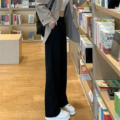Fashion High Waist Wide Leg Pants Women Spring Fall Baggy Black Trouser Office Ladies Full Length Straight Suit Pant Outwear New