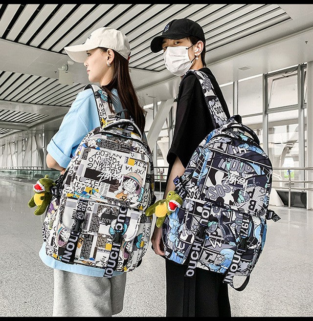 Anime Male and Female High-capacity One Piece Luffy Graffiti Printed Backpack for Middle High Students School Bag