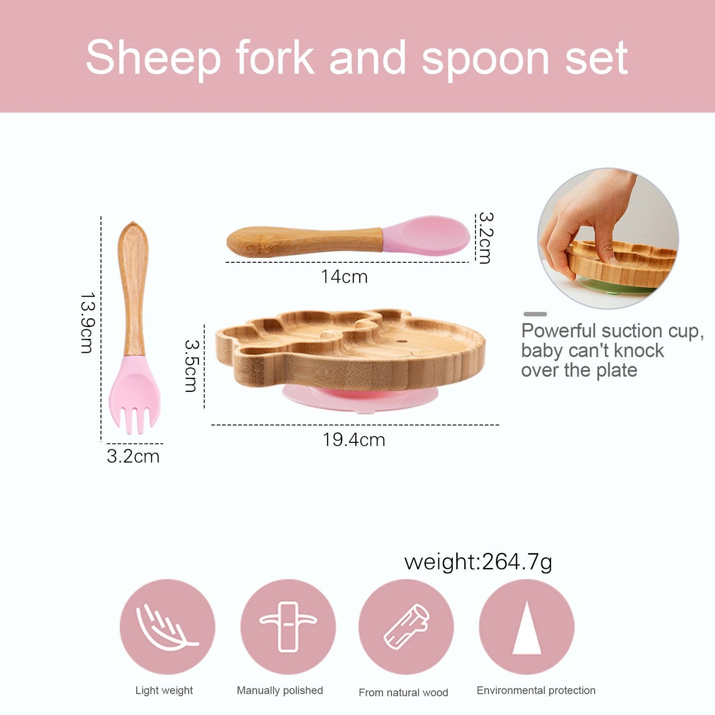 Baby Wooden Tableware Set Could Bamboo Wooden Plate Bowl Silicone Suction Wooden Handle Fork Spoon for Children Feeding Supplies