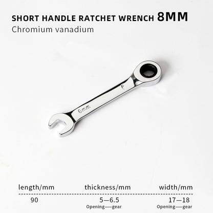 1 Chave de Catraca Curta - Alcance de 6-19mm, Chaves de Soquete de Catraca de Cabo Curto de 72 Dentes para Reparo Automotivo e de Porcas