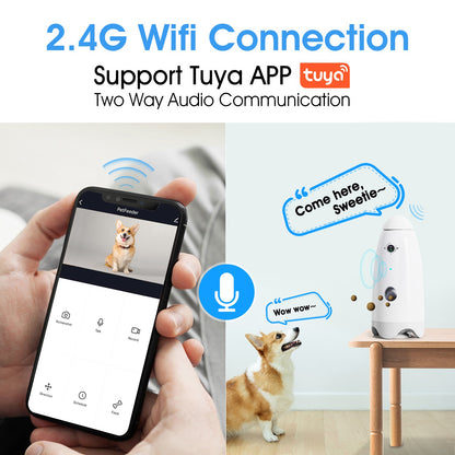 Câmera Inteligente 1080p Pequena para Cães com Dispensador de Petiscos, Visão 180°, Câmera para Cães com Arremesso de Petiscos com App para Celular, Áudio Bidirecional Android e iOS