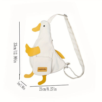 Beige and white new cute duck shape canvas bag student chest bag shoulder bag trend funny cartoon crossbody bag 1 outfit
