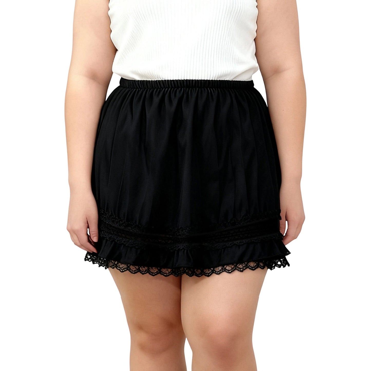 Women s Plus Size Lace Trim Skirt Summer Fashionable Casual Elastic Waist Mini Skirts