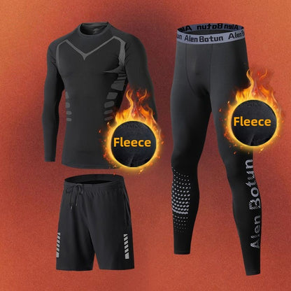 Men's Clothing Winter Warm Undershirts Plush Thermal Underwear Set Elastic Compression Tights Fitness Men's Track Suit Set