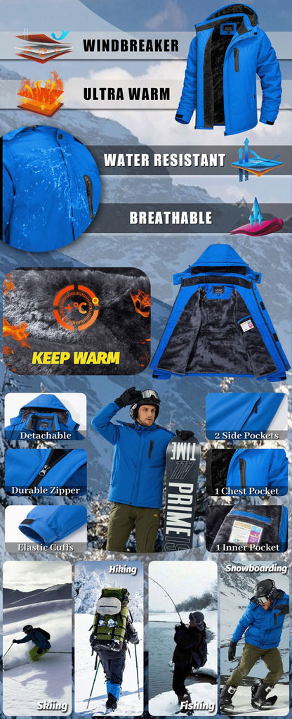 TACVASEN Winter Thicken Fleece Jacket Mens Waterproof Hiking Skiing Jackets Outdoor Mountain Trekking Windbreaker Parka Male