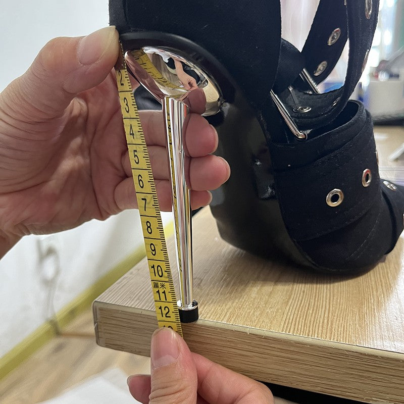 Denim Metal Rivet Buckle Silver Sandals Women's Sexy Punk Style Pointed Metal Hollow 12cm High Heels Size 34-43 Womens Shoes