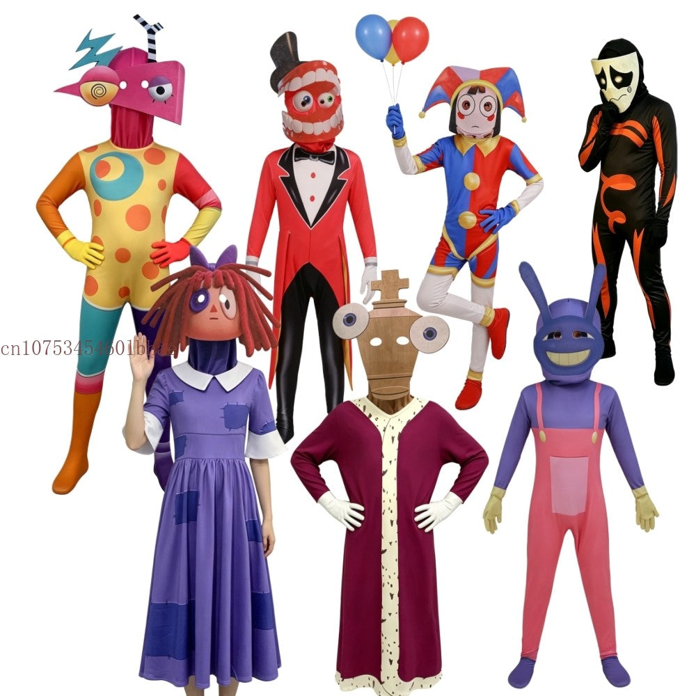 The Amazing Digital Freak Circus Pomni Cosplay Costume Kids Adults Caine Kinger Jumpsuit Tight Fitting Outfit Halloween Costumes