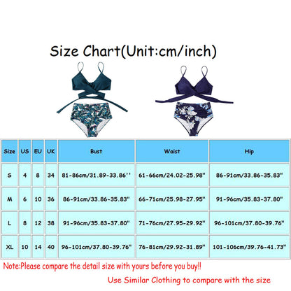 bikini Beach Style Floral Printed Women's Swimsuit Cross High Waisted Tow-piece For Teenagers biquinis feminino tendência 2024