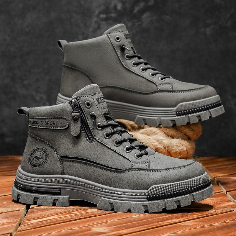 Botas Masculinas Cano Médio para Todas as Estações 2025 - Caminhada Confortável, Trilha ao Ar Livre, Tênis Casuais com Sola Grossa