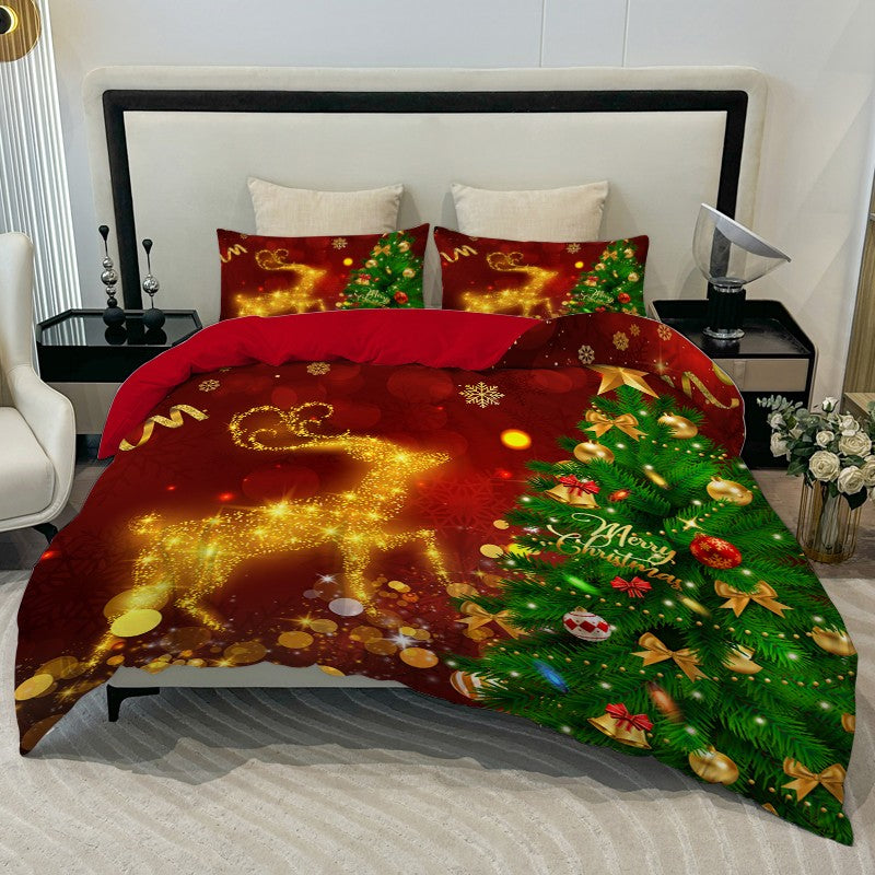 3PC Cartoon Christmas Duvet Cover Kawaii Elk Interesting Old Man Bedding set (1Duvet Cover &2Pillowcases) No filler/core