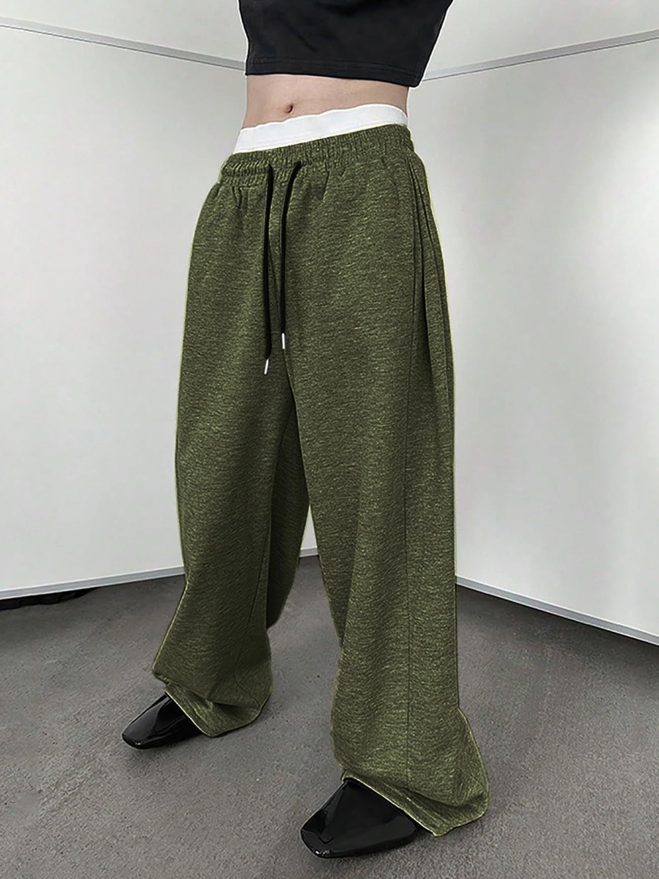 European and American men's waist trousers waist drawstring straight wide-leg loose trousers sports trousers pocket men pants