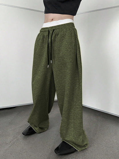 European and American men's waist trousers waist drawstring straight wide-leg loose trousers sports trousers pocket men pants