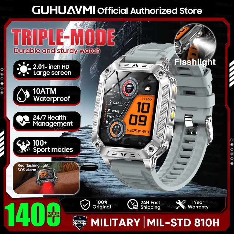 2026 Novo 1400mAh Bateria Grande Militar Ao Ar Livre 2.01 polegadas Smartwatch Masculino 10ATM À Prova D'água Chamada Bluetooth Relógio Inteligente Esportivo