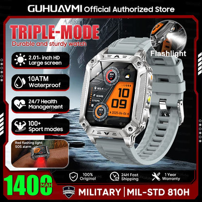 2026 Novo 1400mAh Bateria Grande Militar Ao Ar Livre 2.01 polegadas Smartwatch Masculino 10ATM À Prova D'água Chamada Bluetooth Relógio Inteligente Esportivo