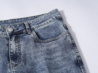 Calça Jeans Masculina Clássica Solta Reta Wide Leg de Sarja Lavada de Alta Qualidade Masculina Fina Fresca Elástica Masculina Casual de Caimento Regular