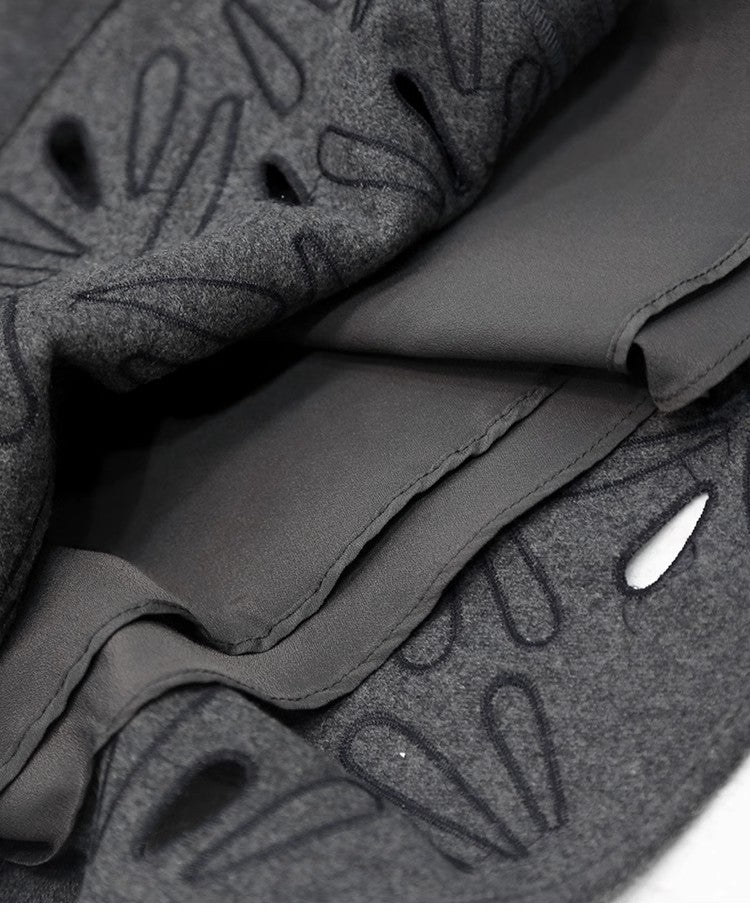 Dark Grey Wool Skirts for women 2024 Autumn Winter Big Swing A-Line Long Skirt Elegant Elastic waist Zipper Hollow Out Skirt