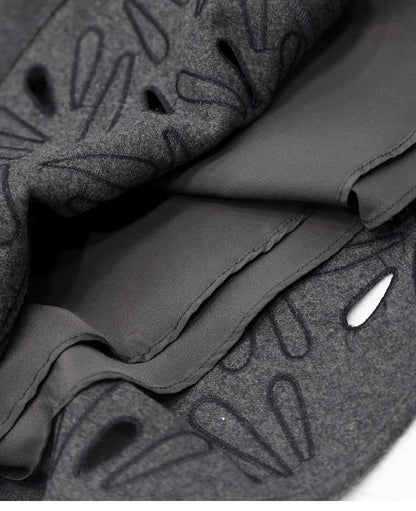 Dark Grey Wool Skirts for women 2024 Autumn Winter Big Swing A-Line Long Skirt Elegant Elastic waist Zipper Hollow Out Skirt