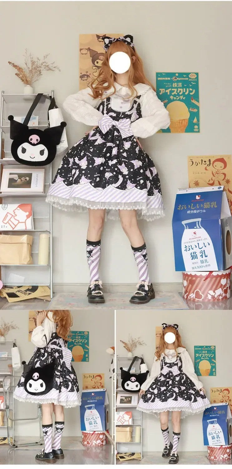 Cartoon My Melody Lolita Dress Kawaii Fashion Bow Lace Dress Printed Princess Dress Halloween Versatile Christmas Gift for Women