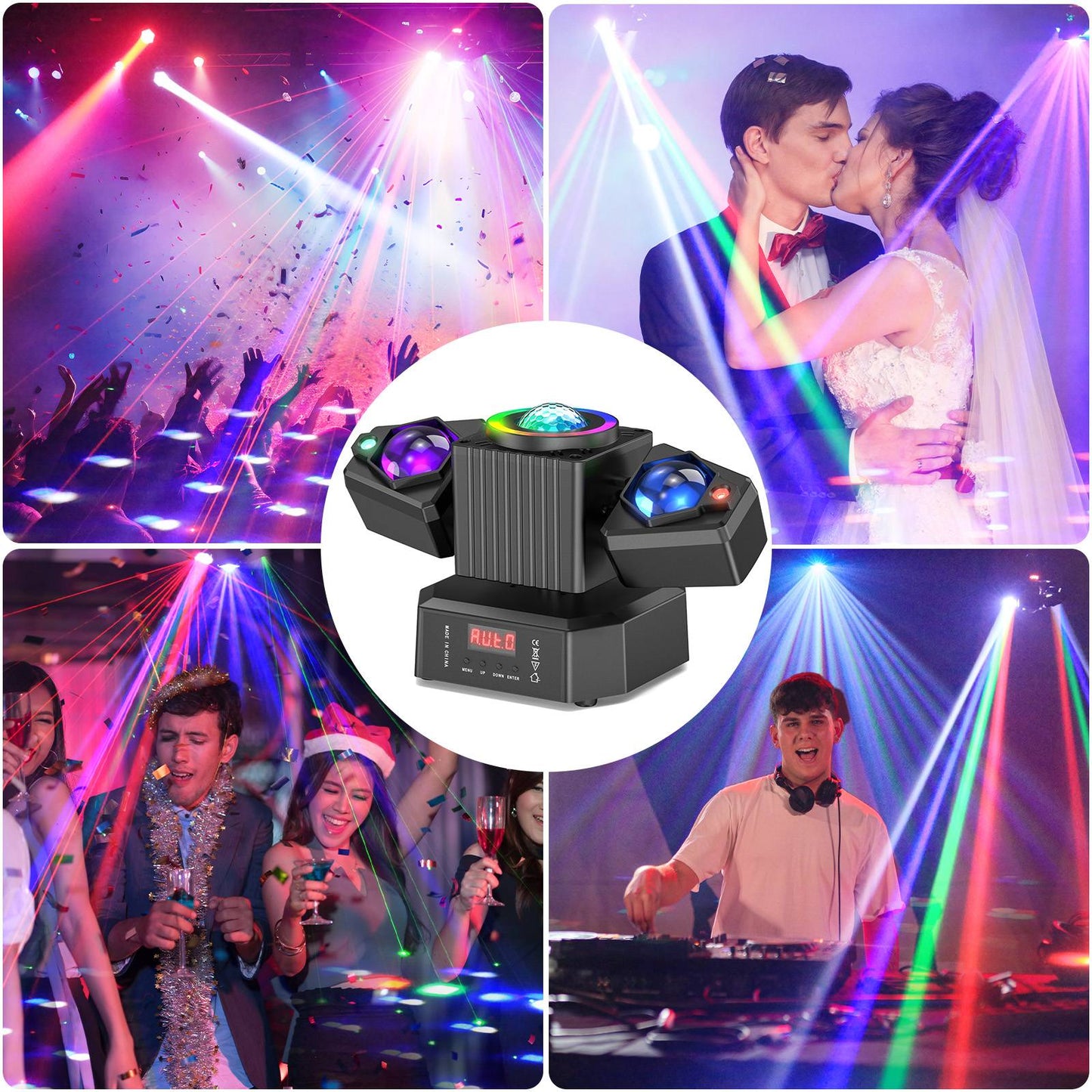 Datewink 65W Two-armed Moving Head Lights RGBW LED Stage Lighting Effect Projector DMX Remote Control For DJ Disco Wedding Party
