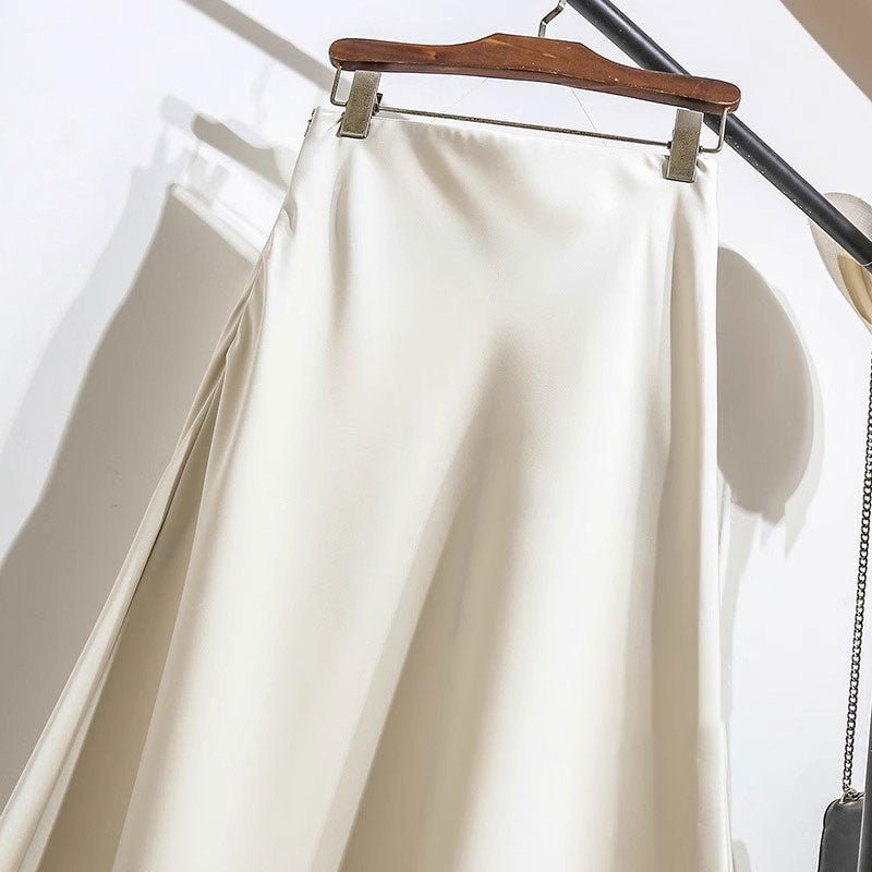 Women Satin Fishtail Skirts Fashion Streetwear Female Elastic High Waist Skirts Solid Color Summer Ladies Slim Silk A-line Skirt