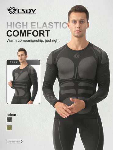 Esdy Men's Thermal Underwear Set Seamless Seamless Self-Heating Warmth Locking Thickened Underwear Yoga Mountaineering Hiking Ski Sports Base Set