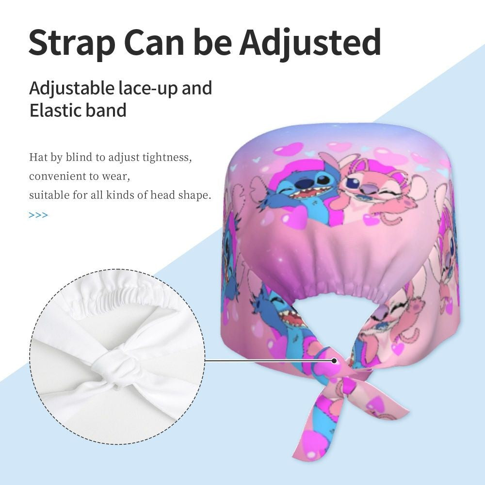 Custom Retro Cartoon Cleaning Working Cap Comfortable  Stitch Ohana Scrub Cap Surgicals Hat Nurse Scrubs Hat For Dentist