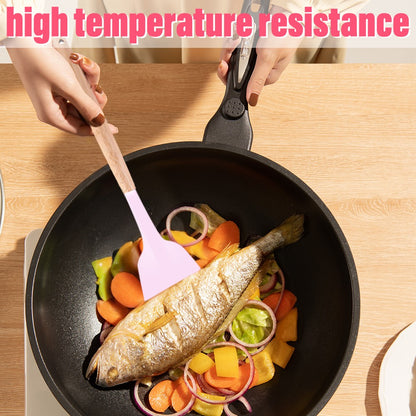 MDHAND Kit de Utensílios de Cozinha de Silicone Resistente ao Calor com 20 Peças, com Cabos de Madeira, Facas, Colher de Sopa com Tesouras, Cozinhe Sem Complicações