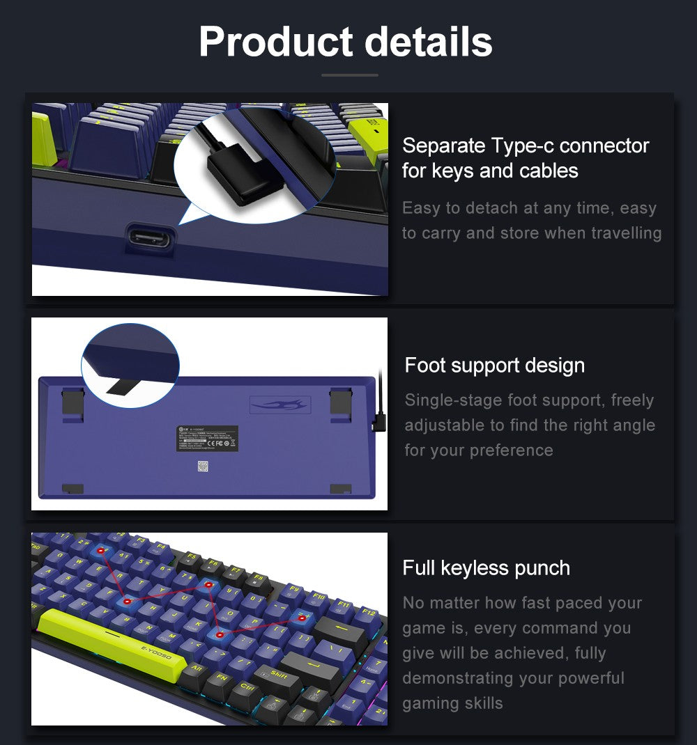 Teclado Mecânico Gamer E-YOOSO Z94 USB com Fio LED Monocromático Retroiluminado Switch Azul Vermelho 94 Teclas para Computador Laptop PC