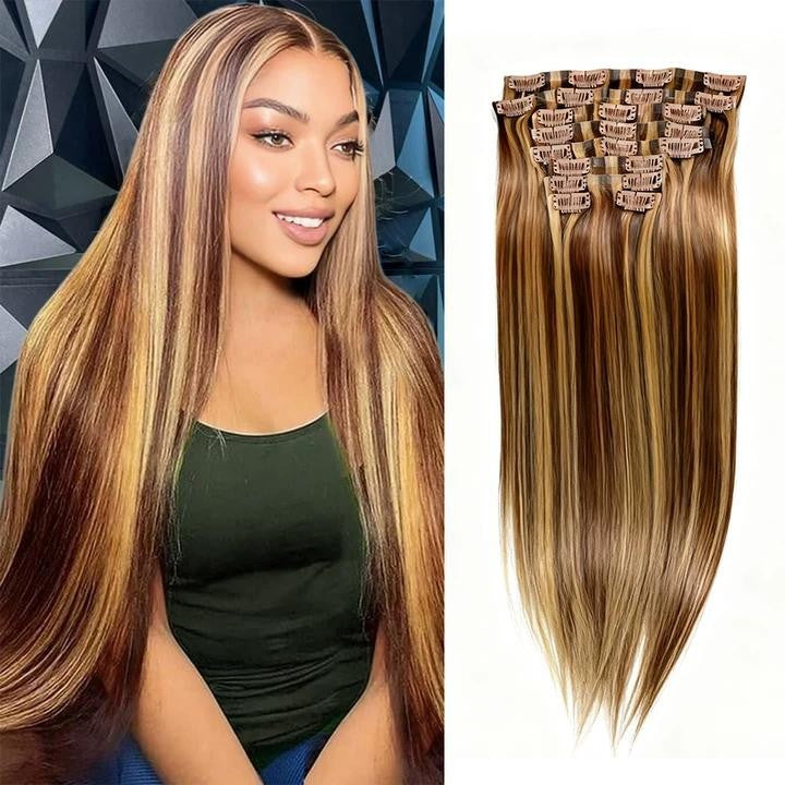 Aplique de Cabelo Humano Liso de 24 Polegadas Clip-in Cabelo Peruano 9 Peças Preto Natural Clip-in Cabelo Humano 100% Real Macio Para Mulheres