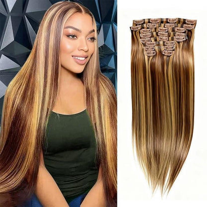 Aplique de Cabelo Humano Liso de 24 Polegadas Clip-in Cabelo Peruano 9 Peças Preto Natural Clip-in Cabelo Humano 100% Real Macio Para Mulheres