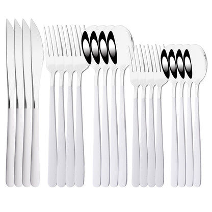 20Pcs Pink Silver Dinnerware Set Knife Dessert Fork Spoon Flatware Cutlery Set 304 Stainless Steel Silverware Tableware Kitchen