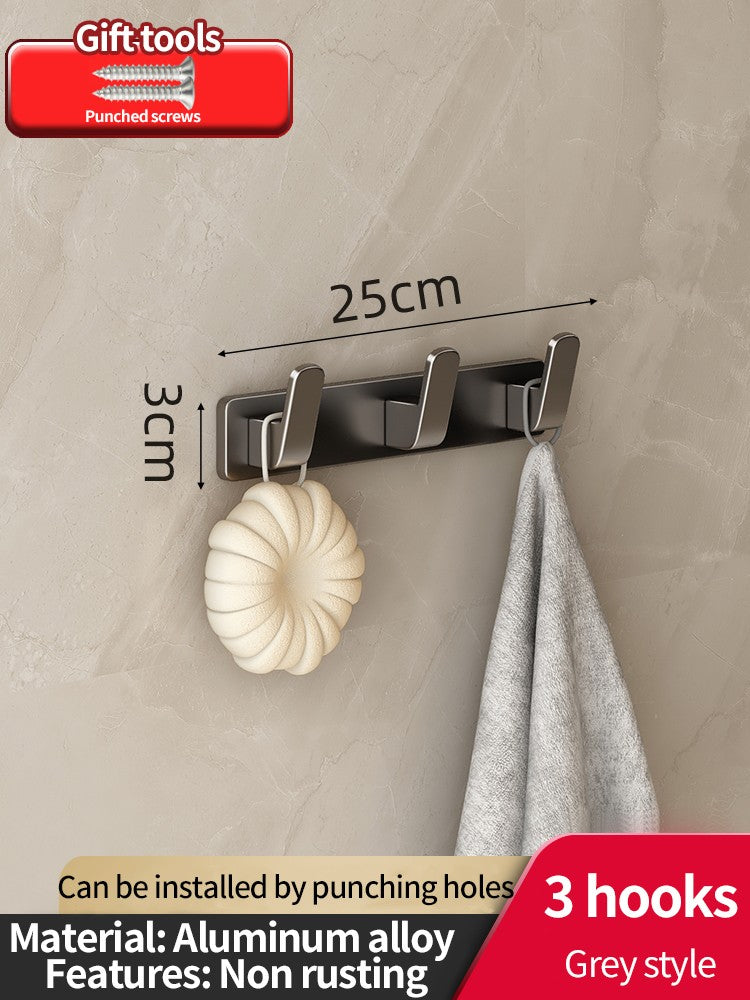 no drill Space Aluminum punch-free Kitchen Hook Bathroom Clothes Hooks Storage Rack Hook Door Wall Hanging Household Accessories