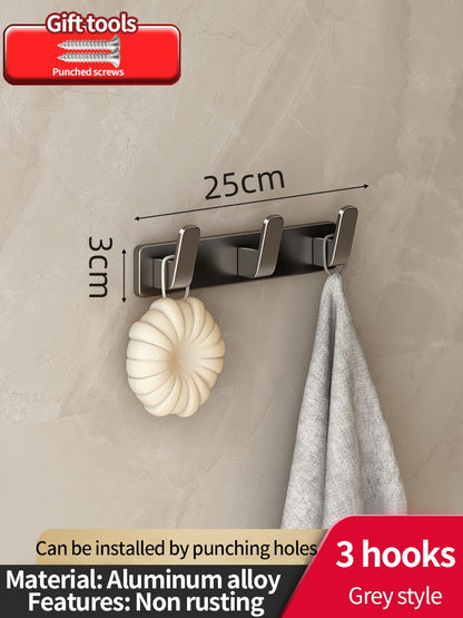 no drill Space Aluminum punch-free Kitchen Hook Bathroom Clothes Hooks Storage Rack Hook Door Wall Hanging Household Accessories