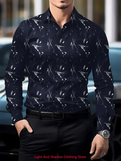 Men's High-Quality Long-Sleeved Lapel Button-Up Shirt Comfortable Soft High-Definition Printed Business Casual Shirt