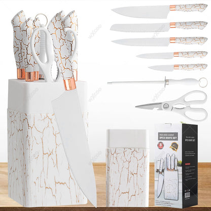 Conjunto de Facas de Cozinha 8 Peças em Aço Inoxidável com Bloco de Facas Combinado Faca de Cozinha para Fatiar Cutelo de Carne Facas de Fruta