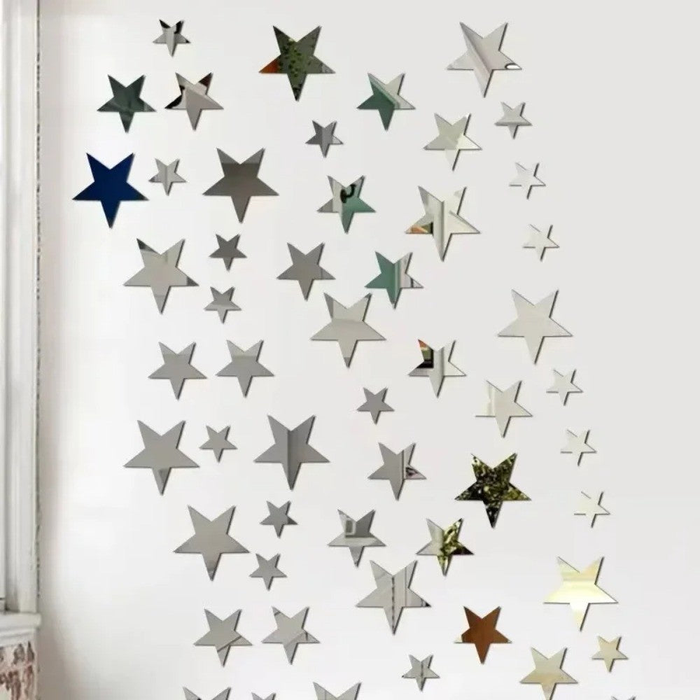 3D Star Mirror Wall Sticker Large Medium and Small Combination Acrylic Mirror Wall Sticker Home Living Room Wall Decorations