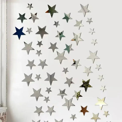 3D Star Mirror Wall Sticker Large Medium and Small Combination Acrylic Mirror Wall Sticker Home Living Room Wall Decorations