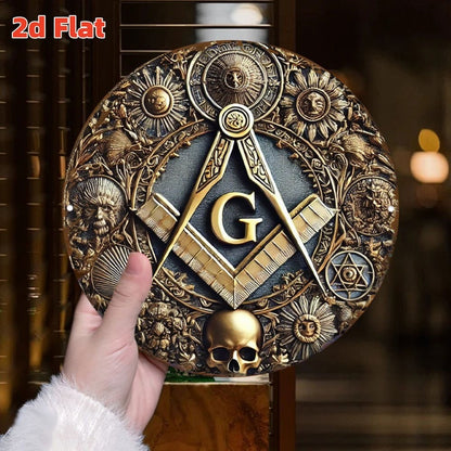 Freemason symbol metal wall decoration with G, protractor and ruler patterns, durable indoor and outdoor decoration,